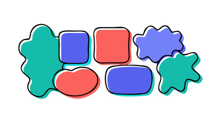 Playful abstract shapes in coral blue and teal doodle