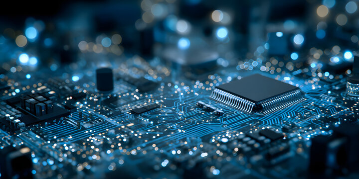 A Blue Patterned Computer Circuit Board Illustrates oT, Smart Home, and Securiy Advancements in the Digial World