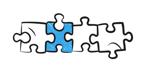 Fototapeta premium Puzzle pieces connected with one blue black