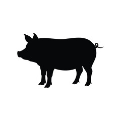 Silhouette of a pig standing against a white background in vector format, pig silhouette vector illustration