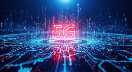 Abstract visualization of 5g network technology with glowing lines