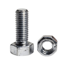 Bolt and nut set, separated - 1:1, isolated white background --raw