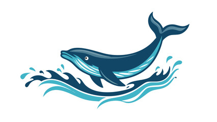 Stylized blue whale breaching ocean waves water