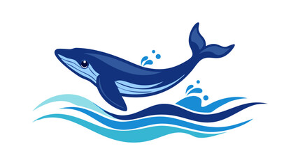 Stylized blue whale breaching ocean waves water