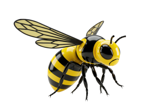 Isolated Angry Bee Insect Cartoon Character, Dangerous Garden Flying Pest and Animal Design