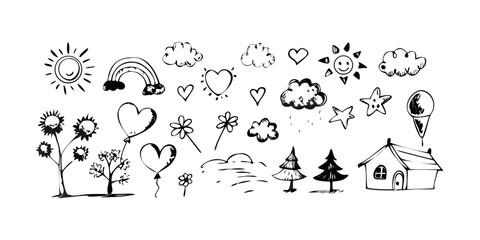 Whimsical doodle elements for children's designs hand drawn