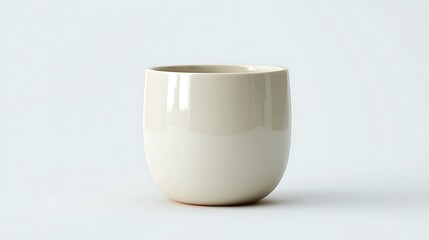 Off-white ceramic cup, minimalist design, white background, studio shot, for website product display.