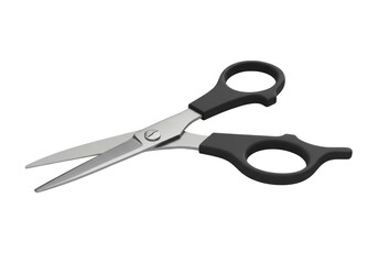 Isolated stainless steel scissors with black handles for cutting materials, clipping, and trimming