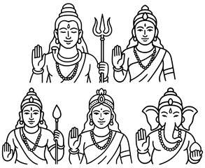 The Hindu God Shiva Family Collection featuring Shiva, Parvati, Ganesha, Murugan, and Ashoka Sundari