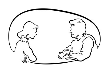 Continuous one line drawing couple in love. Woman and man.Line art.One continuous line isolated illustration.Not AI.