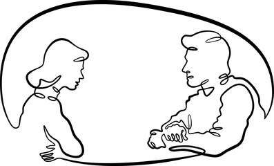 Continuous one line drawing couple in love. Woman and man.Line art.One continuous line isolated illustration.Not AI.