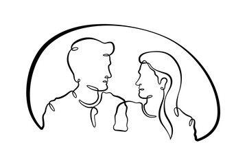 Continuous one line drawing couple in love. Woman and man.Line art.One continuous line isolated illustration.Not AI.
