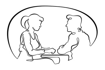 Continuous one line drawing couple in love. Woman and man.Line art.One continuous line isolated illustration.Not AI.