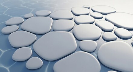 Obraz premium Abstract image of smooth rounded stones on a blue surface.