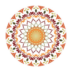 Intricate decorative autumn-inspired mandala. Ideal for digital prints, home decoration, invitations, packaging, textile prints, and wellness design projects