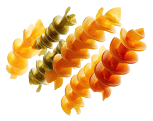 Close-up of spiral pasta, two colors,  bright,  food photography