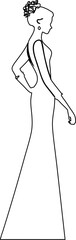 Fashionable woman outline vector in frock vector icon, suitable for boutique branding, modelling artwork, and poster designs.