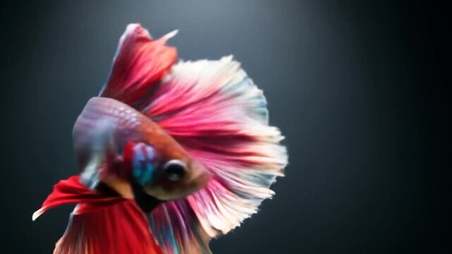 Vibrant Betta Fish with Flowing Colorful Fins and Scales in Close-up