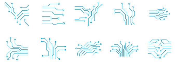 Abstract Blue Circuit Board Lines Vector  Set Icons Technology Background Illustration