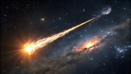 Glowing Meteoroid Falling Through Dark Space.