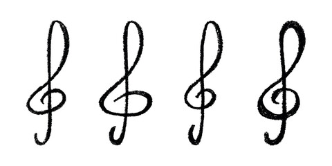 Set of treble clef doodle. Hand drawn musical symbol. Single element for print, web, design, decor, logo