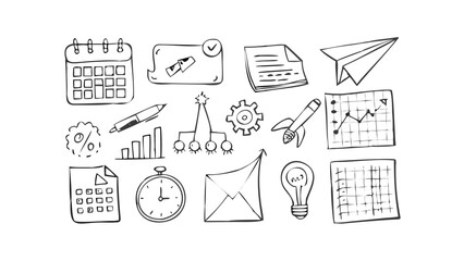 Business doodles on white background sketch icons