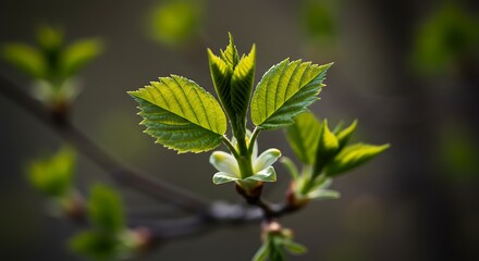 Obraz premium Radiant Spring Awakening: Backlit Young Leaves Unfurling with Delicate Veins