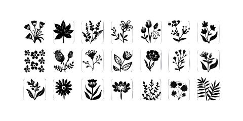 Collection of Floral Silhouettes flowers leaves