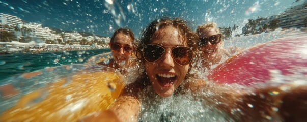 Group of friends enjoying a sunny day in the ocean waves