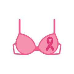 Breast Cancer Awareness Vector, Pink Ribbon and Bra Symbol
