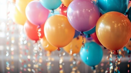 Colorful Balloons Decoration for Party Scene, Festive Celebration Atmosphere, Birthday Event, Kids Activity, Holiday Poster, Commercial Setup