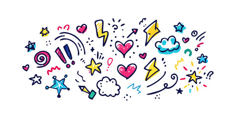 Colorful doodle elements hand drawn marker