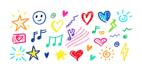 Colorful doodle icons hand drawn