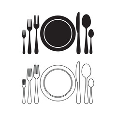 Kitchen Utensil and Plate Icon Set Vector Art