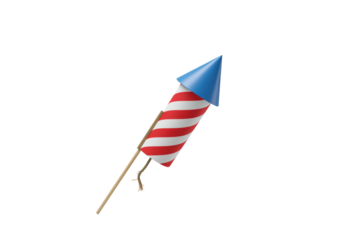 Isolated firework with red and white stripes and blue cone for July 4th celebration
