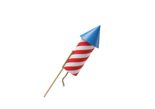 Isolated firework with red and white stripes and blue cone for July 4th celebration - Powered by Adobe