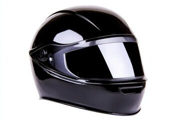 Motorcycle helmet with glossy black finish and fullface visor offering maximum protection for sports riding, racing or commuting.