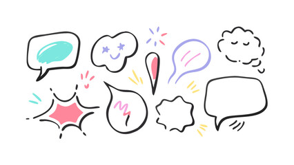 Colorful hand drawn speech bubbles and comic elements