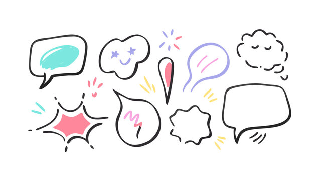 Colorful hand drawn speech bubbles and comic elements