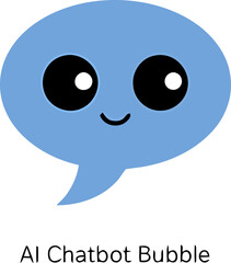Fototapeta premium Cute blue chat bubble mascot with large eyes and a smile representing an engaging AI chatbot conversation isolated on white.