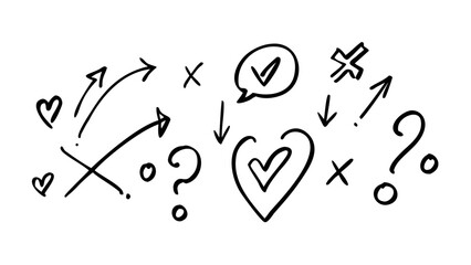 Comic Doodle Arrows and Hearts hand drawn