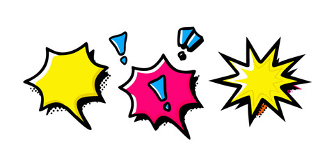 Comic style speech bubbles with exclamation marks yellow