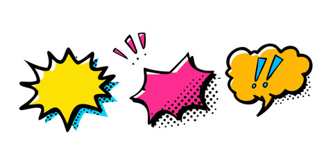 Comic style speech bubbles with exclamation dialogue