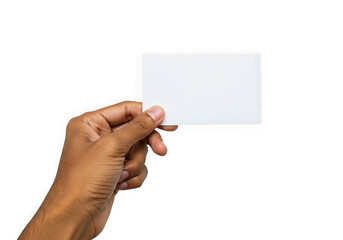Obraz premium Hand holding blank business card mockup isolated on transparent background