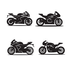 Motorcycle Silhouettes Set For Transport And Sport Design Vector