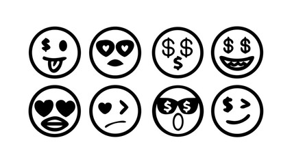 Diverse Doodle Emoji Faces illustration black