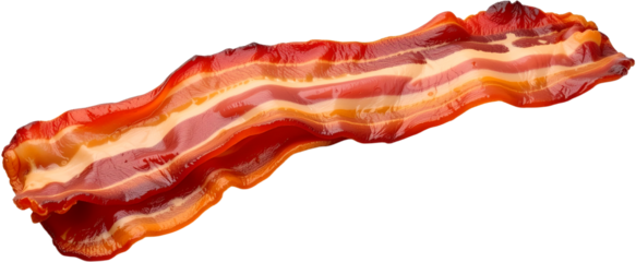 A strip of delicious crispy bacon, showcasing the rich colors and textures of a perfect breakfast food