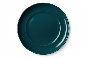 Teal ceramic dinner plate sitting empty with clean surface, ready for gourmet presentation or graphic design layout