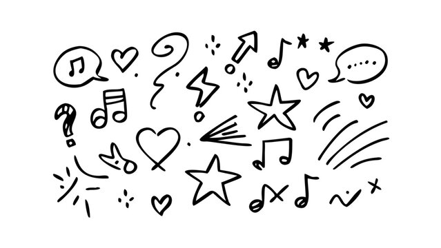 Hand Drawn Doodle Collection Featuring Musical Notes