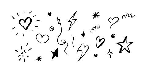 Hand drawn doodle elements hearts stars
